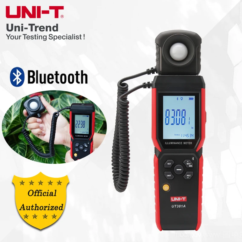 

UNI-T UT381A Intelligent Bluetooth Communication Handheld Digital Illuminance Meter/400000lx lux meter/99 sets of data storage