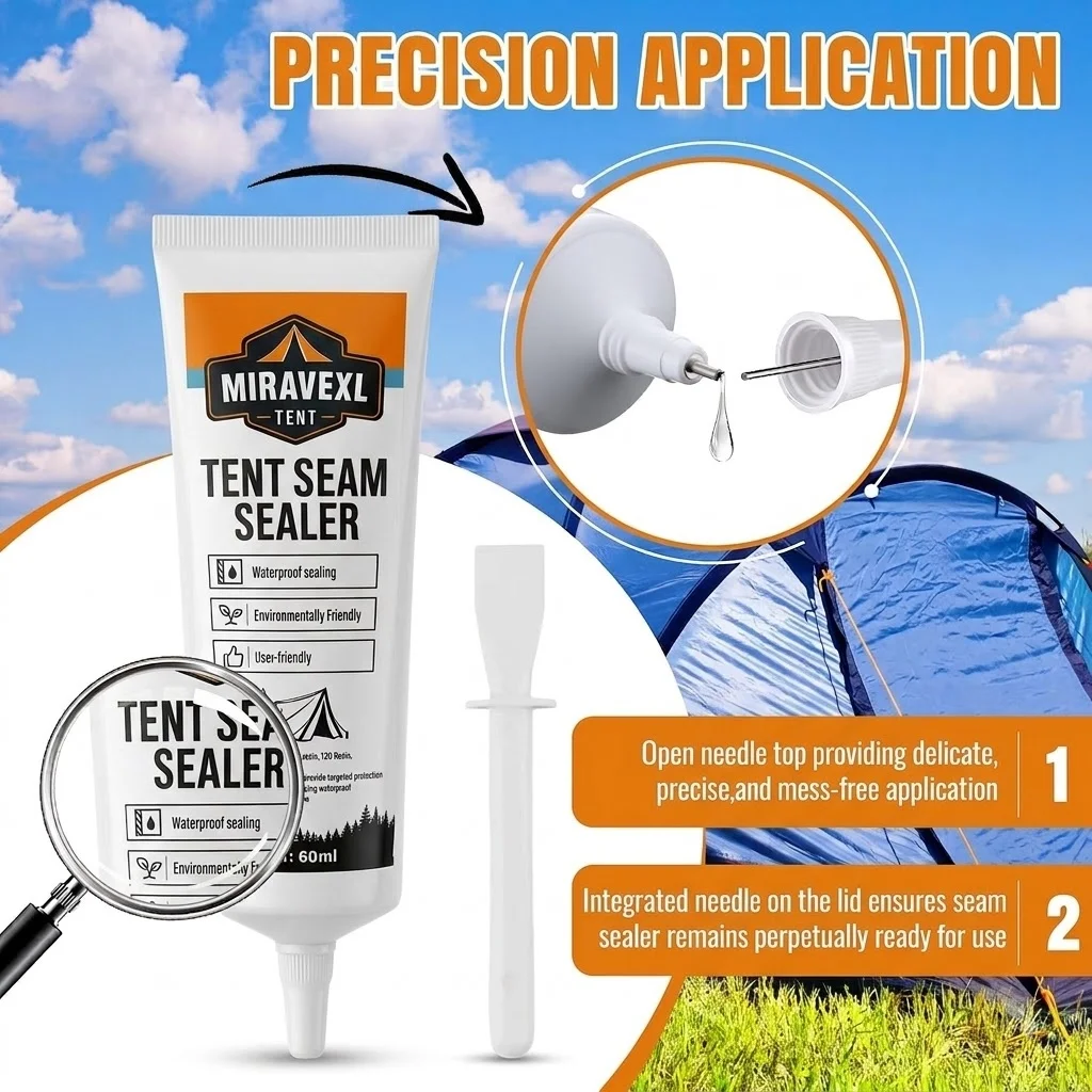 MIRAVEXL Tent Seam Sealer Waterproof Glue, 110ml & 60ml Repair Kit with Applicator Brush for Camping Tents, Tarps, and Awning