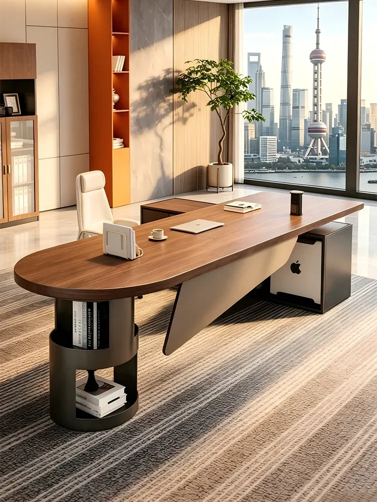 Modern Simple Style Solid Wood Light Luxury High-end Walnut With Side Cabinet Socket DeskD21