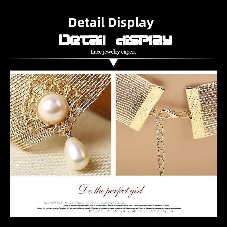 

Gold Simple Pearl Nelace Women's Scar Covering Ne Bracelet Faionable Korean Sle Single Layer Lace Chain Jewelry