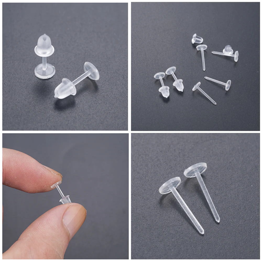 

100pcs Invisible Plastic Soft Silicone Rubber Earring Base Pins Stud Earring Piercing Retainer for DIY Earring Findings
