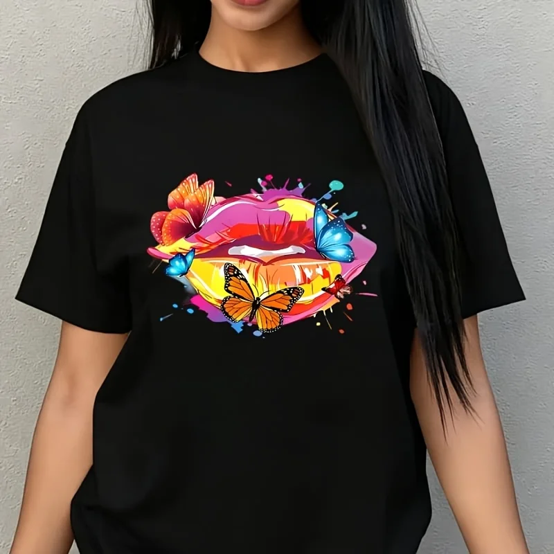 Butterfly Kisses Lip Women's Plus Size T-Shirt 100% Cotton 220g