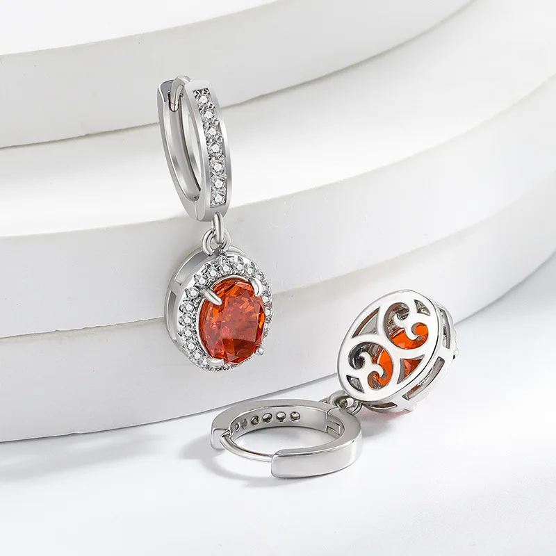 Exquisite 925 Sterling Silver colorful Treasure Ice Flower Cut Pigeon Egg Earrings, Super Sparkling Diamond Egg Shaped Ear Hook
