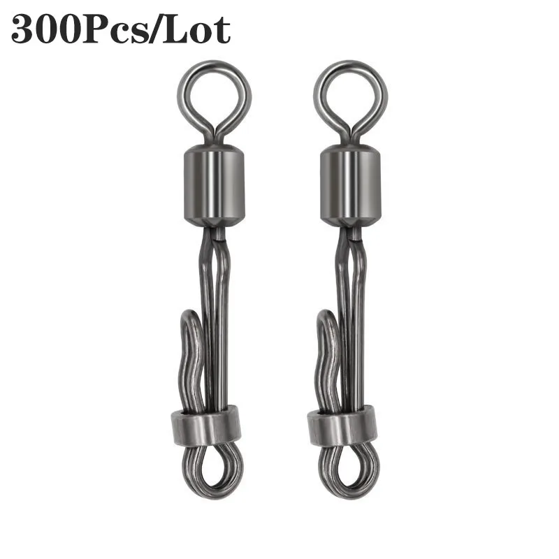 

300Pcs/Lot Carp Fishing Accessories Fishing Rolling Swivel With Lock Snap Fishing Hook Fast Connector Solid Ring Fishing Tackle