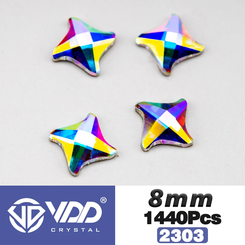 VDD Wholesale 1440Pcs Star Glass Crystal AB Rhinestones Flat Back Hot-Fix Strass Shape 3D Stones For Nail Art DIY Decorations