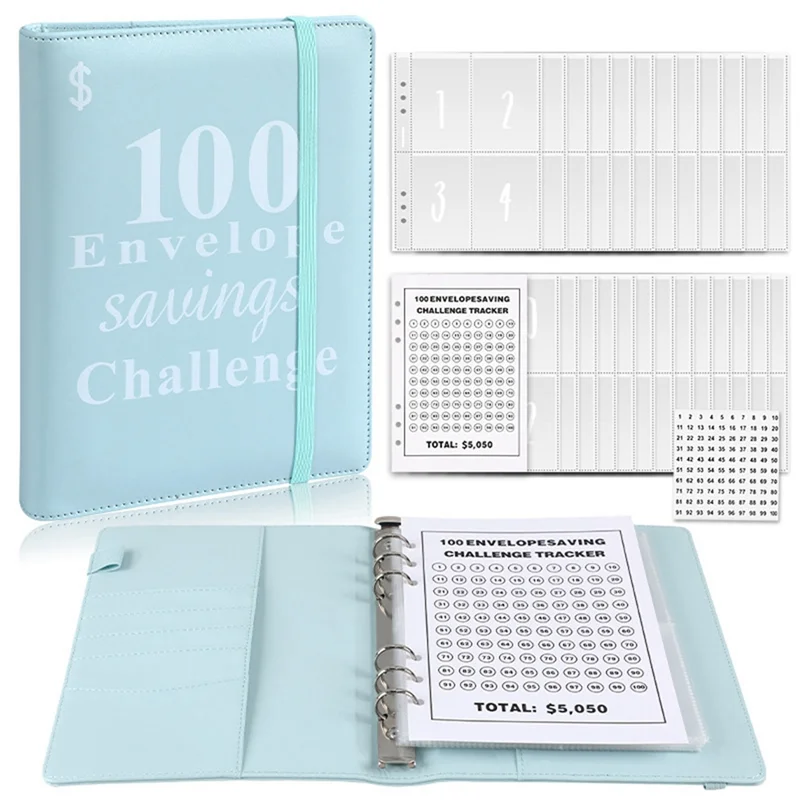 Practical-100 Envelope Money Saving Challenge Binder, Reusable A5 Money Budget Binder Challenges Book