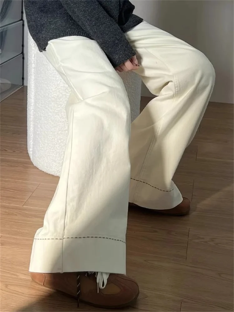 Jean blanc à jambes larges pour femme, petit pantalon droit, grande taille, gros MM, poire singe, décontracté, taille haute, Denim, nouvelle collection automne 2025