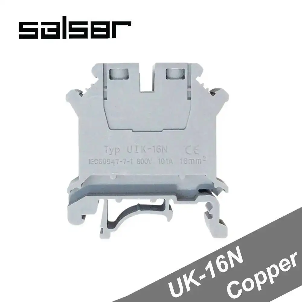 10pcs Universal Terminal Blocks UK-16N 16mm2 800V 101A DIN Rail Mounted Copper Connector Phoenix Screw Type UK16N