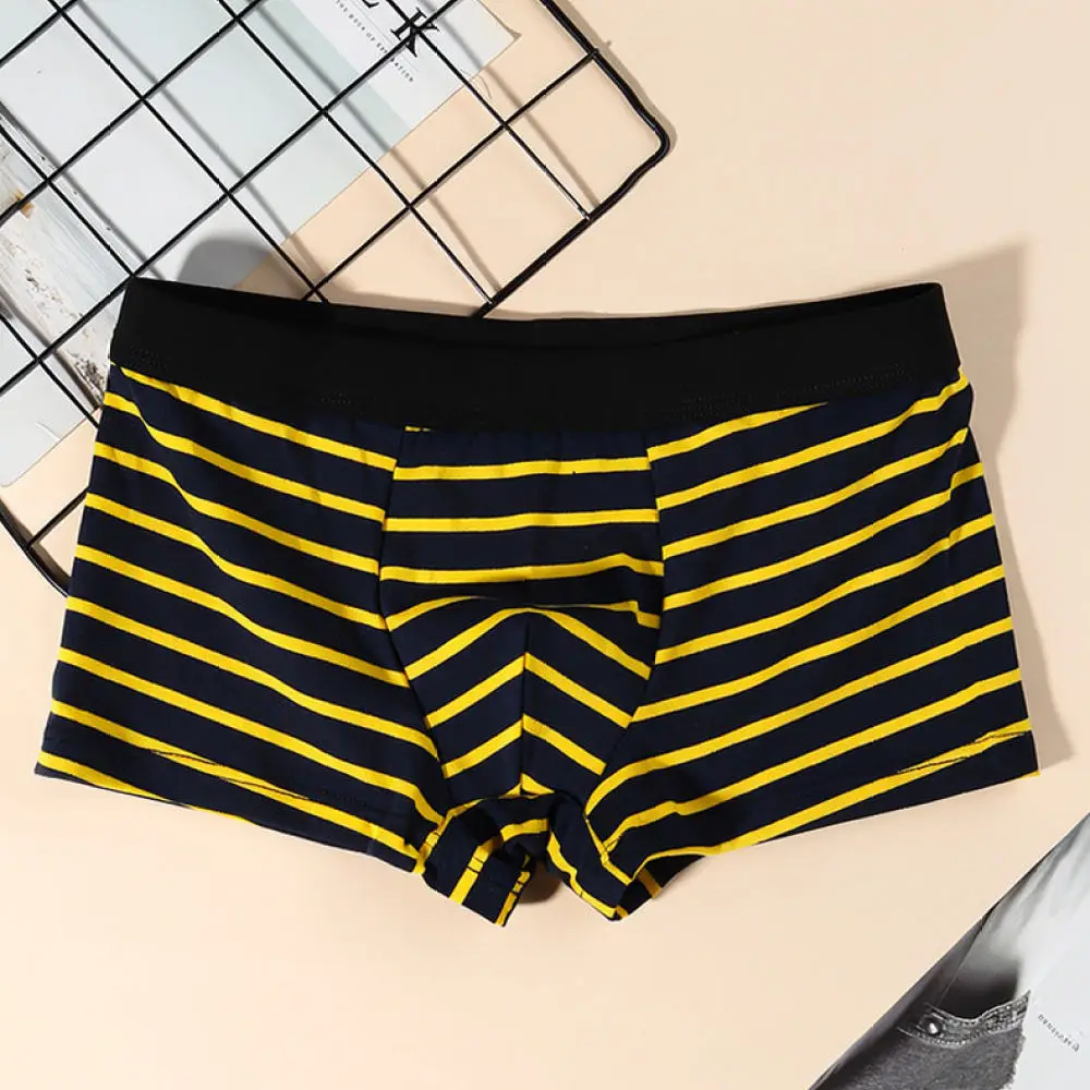 Mens Cotton Striped Underwear Breathable Low Waist Boxer Briefs Comfortable Soft Trunks For Beijilian Ge Male Shorts