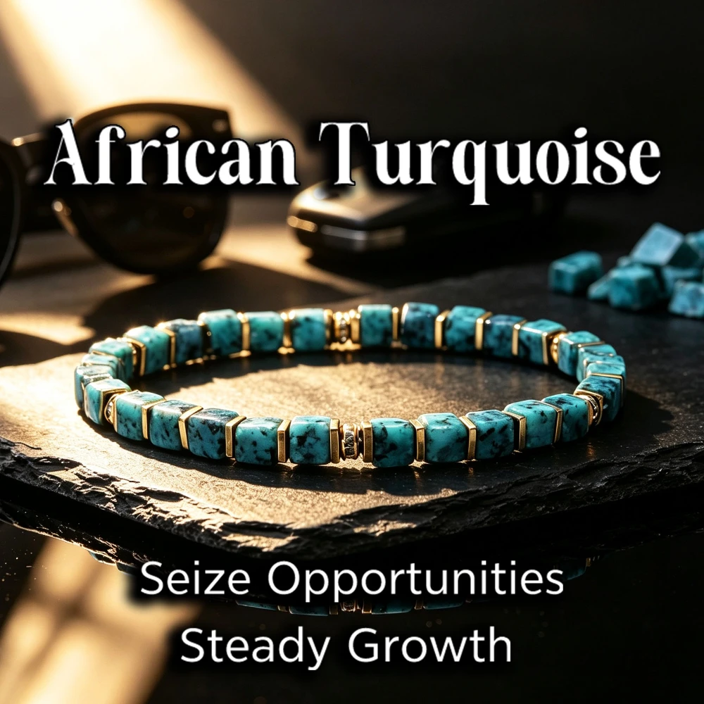 1pc Natural African turquoise block elastic rope bracelet, symbolizing wisdom and self redemption, unisex jewelry gift