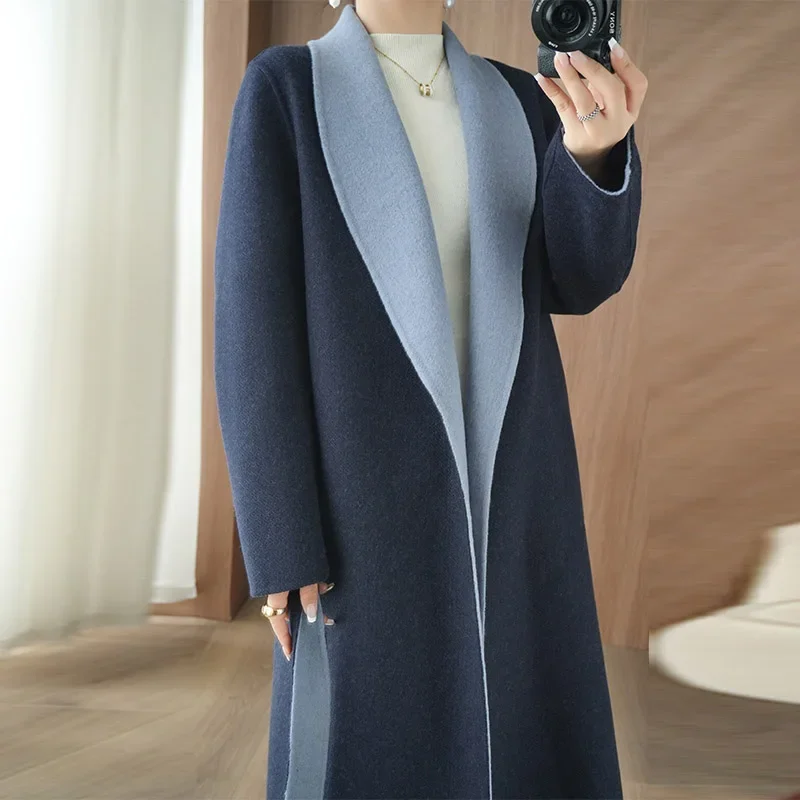 

LIBIELIY 2025 женская толстая двусторонняя длинная куртка из 100% кашемира, классическая многофункциональная модная куртка, подходящая для бизнеса