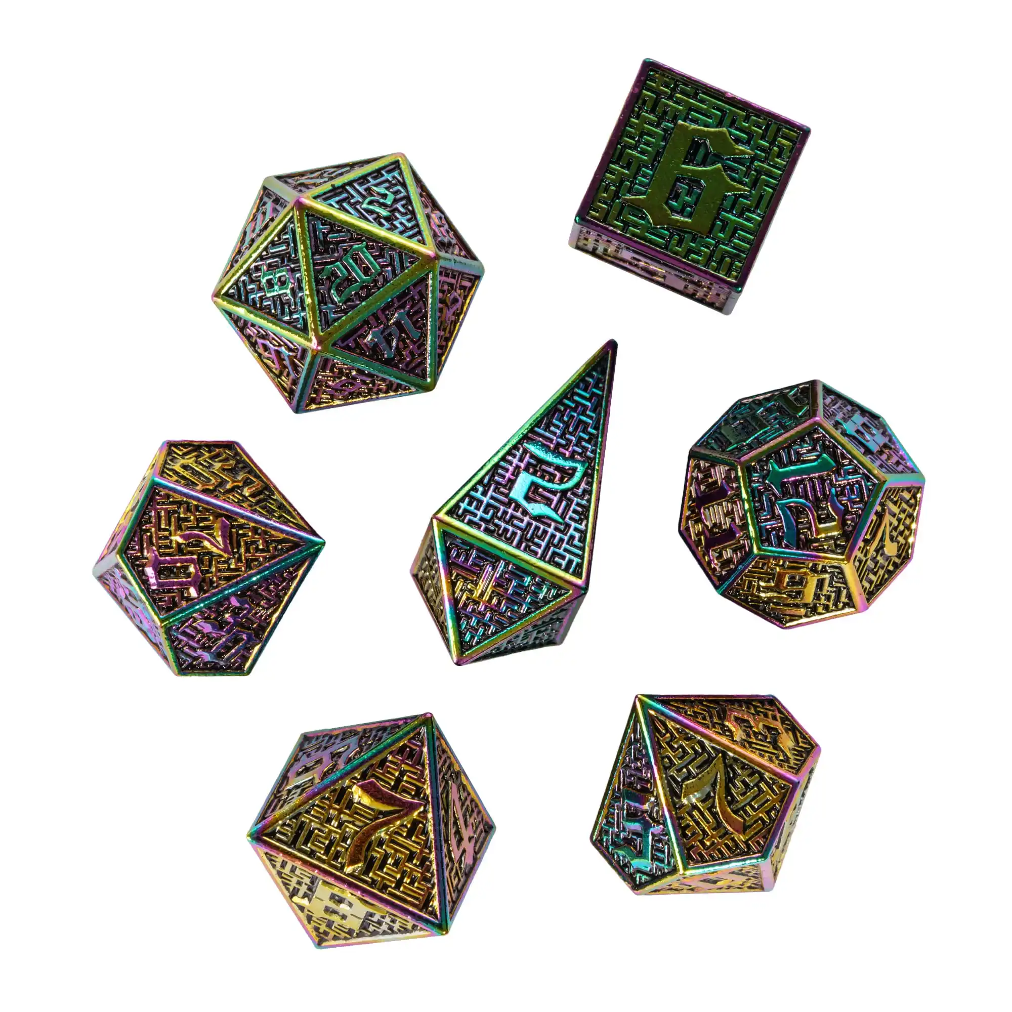 Cusdie DND Maze Metal Dice 7Pcs D4-D20 Polyhedral Dice Set with Unique D4 for Role Playing Game Pathfinder Board Games TRPG