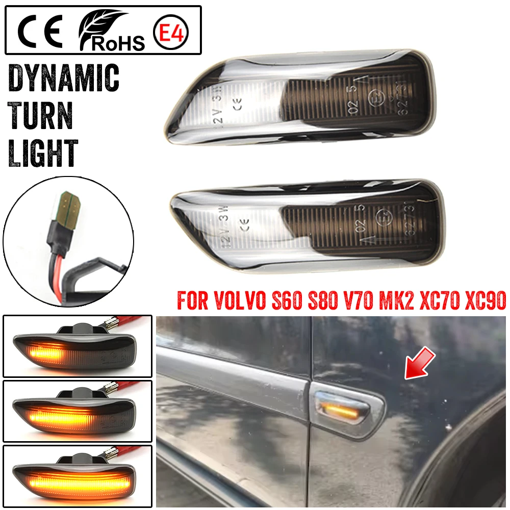

Smoked Lens Amber LED Side Marker Light Flashing Turn Signal Sequential Blinker Light For Volvo XC90 S80 XC70 V70 S60 2001-2009
