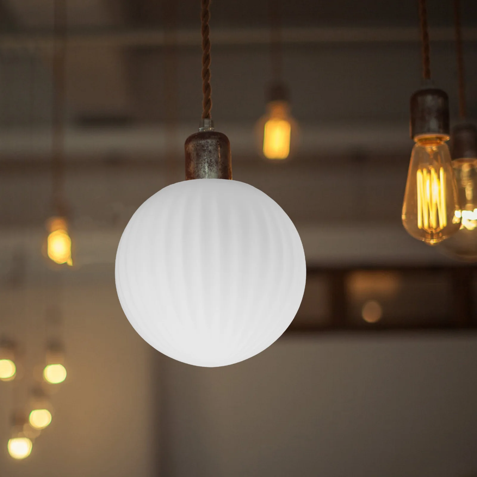 Elegant Frosted Striped Glass Globe Lampshade Pendant Ceiling Light Fixture Replacement Easy Setup Pendant Lights Shade