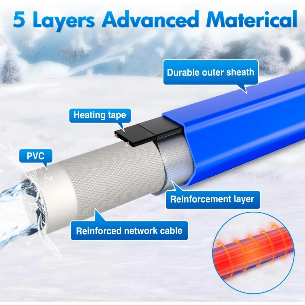 Manguera de agua calentada RV de 50 pies 5/8" de diámetro interior -45 ° Mangueras para beber de jardín anticongelantes con protección contra congelación F con ahorro de term