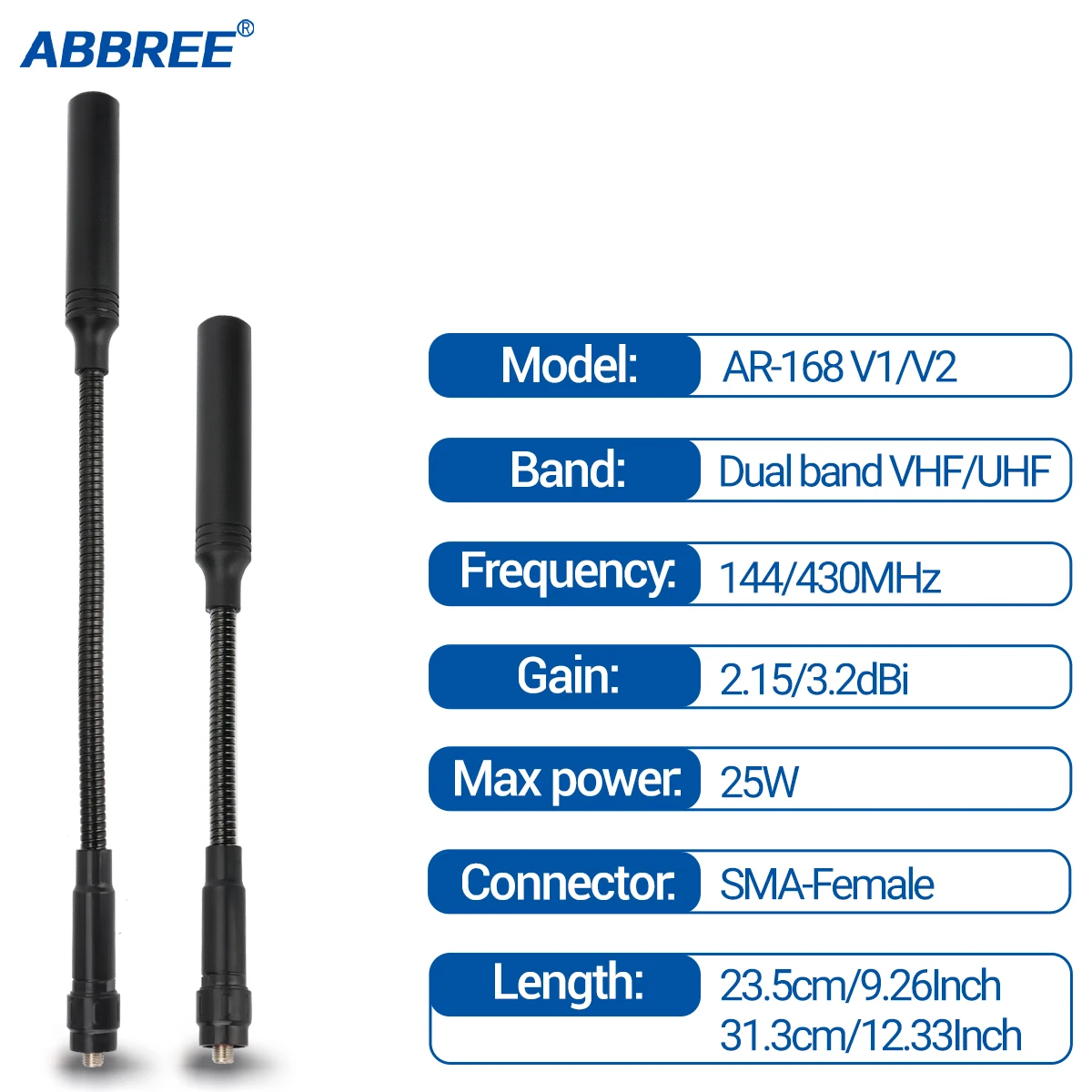 ABBREE Gooseneck Tactical Antenna High Gain VHF UHF Dual Band SMA-Female For Baofeng Walkie Talkie UV-5R Quansheng K5(8) K6