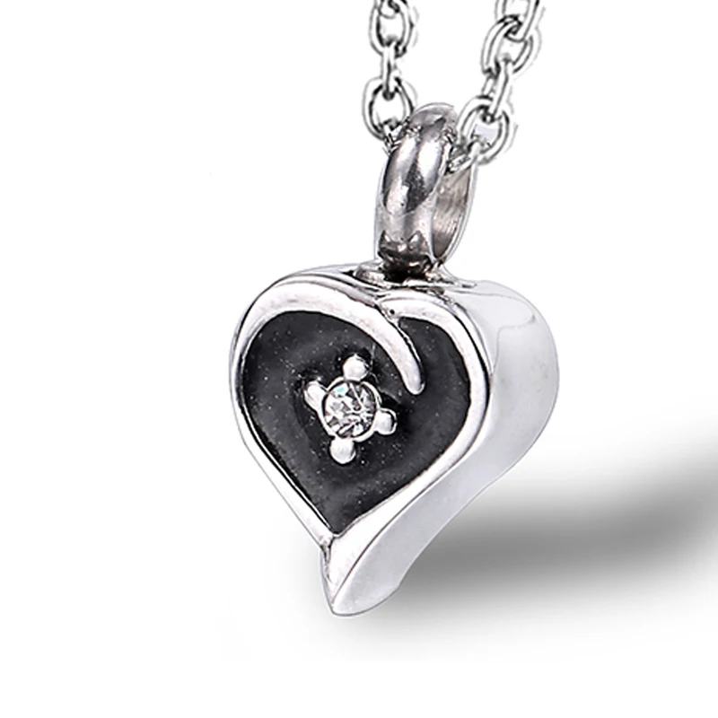 In Stainless Steel Crystal Heart Small Cremation Embracing Pendant Necklace For Women