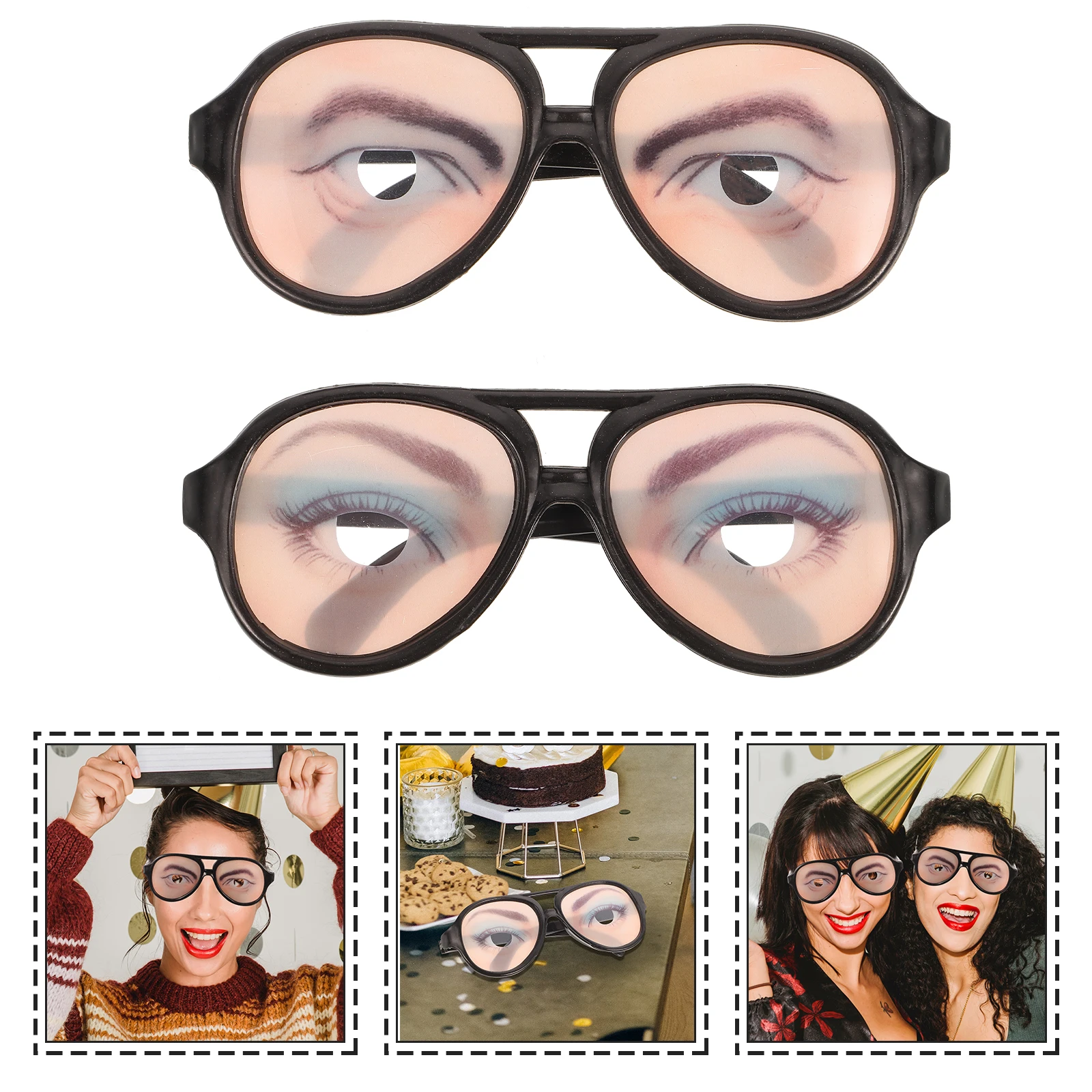 2pcs Funny Glasses Big Frame Prank Eyewear For Halloween Cosplay Party Costume Joke Glasses Novelty Gag Gift For Adults