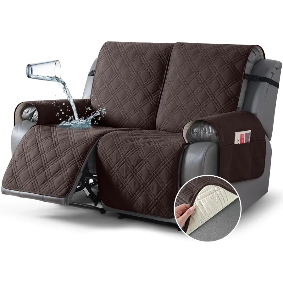 

100 Waterproof Loveseat Recliner Cover with NonSlip Design for Reclining Sofas Elastic Straps Secure Fit Washable Furniture Pro