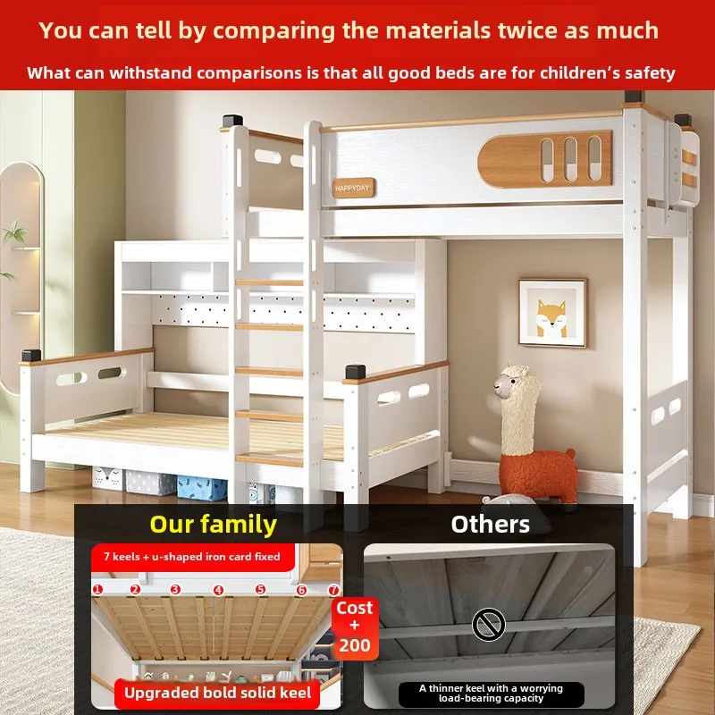 

All solid wood multi-functional upper and lower two-layer children's storage bed