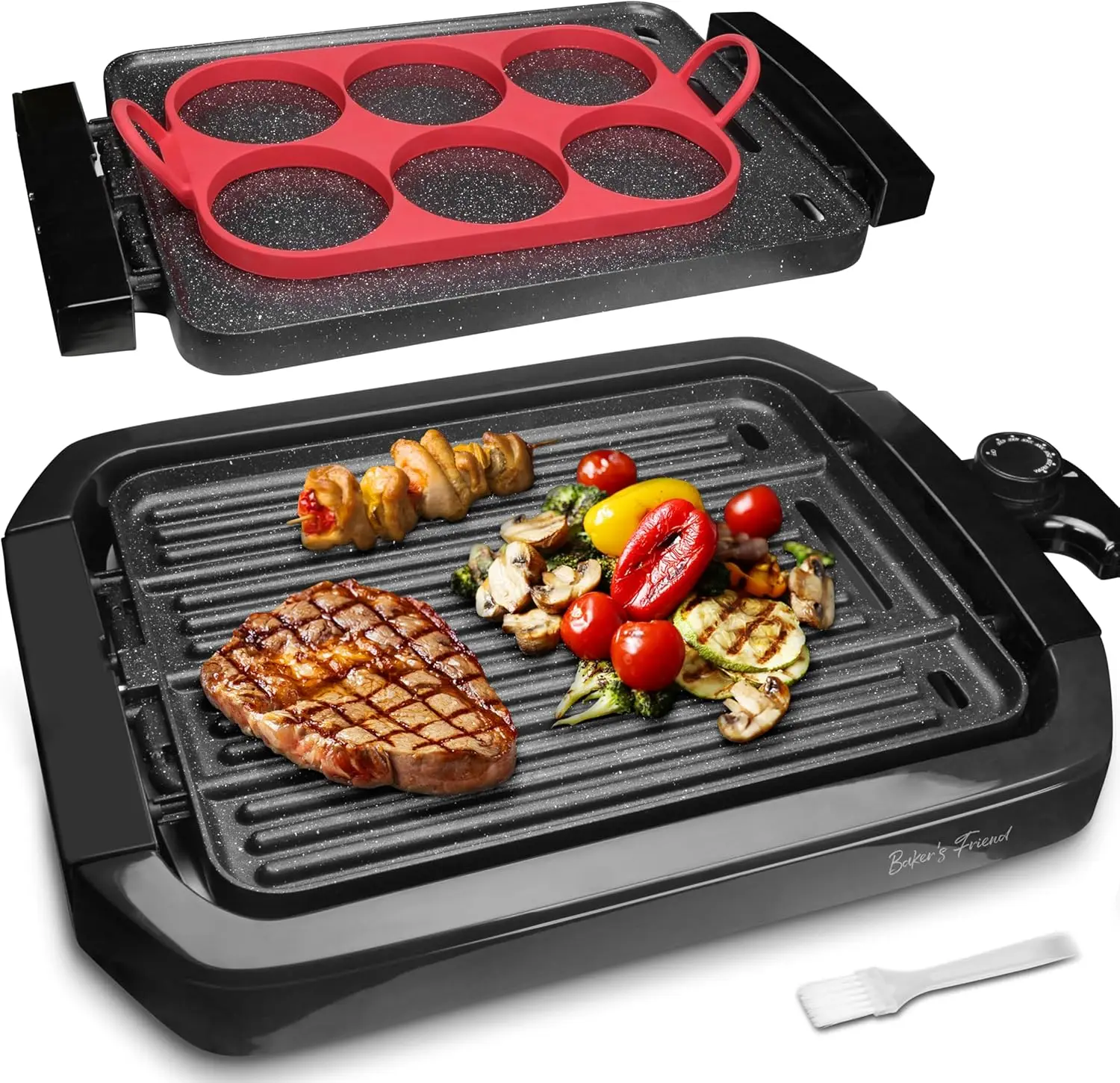 

Baker’s Friend Indoor Griddle & Grill, Electric Griddle with 2 in 1 Indoor Grill and Griddle Plate Indoor Grill with