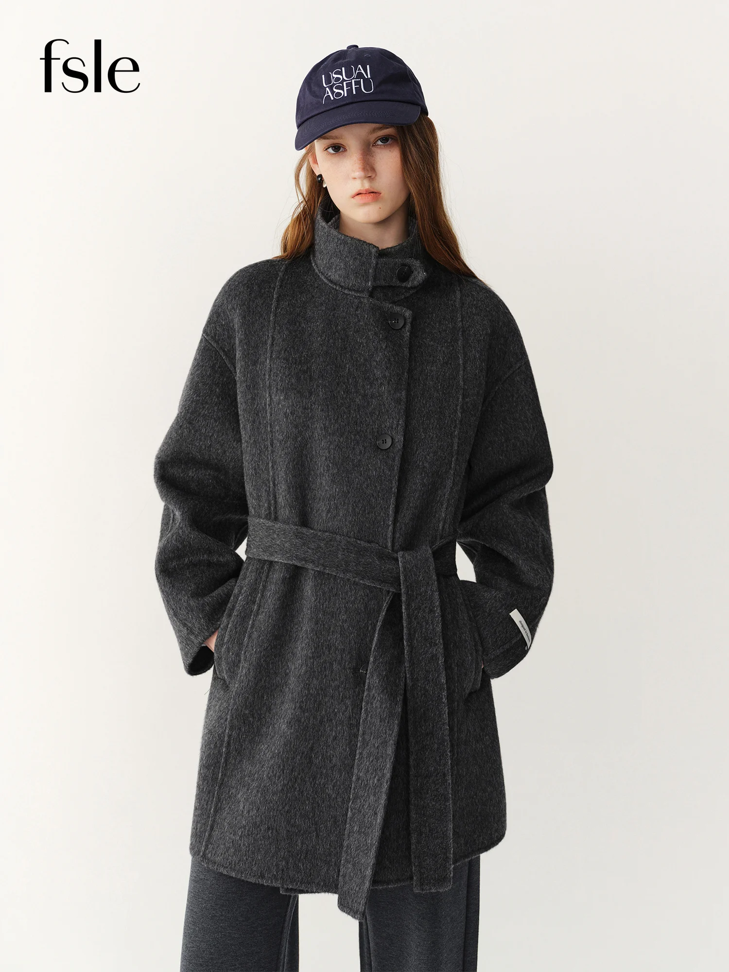 FSLE 2026 Winter Women's Chic Versatile Stand Collar Double-Faced Pure Wool Cropped Coat - Elegant Outerwear for Daily Wear