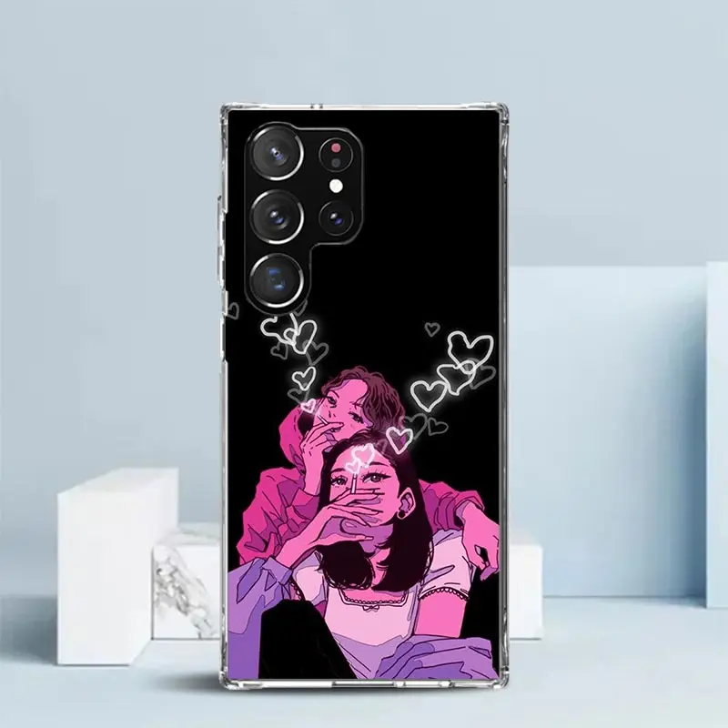 Lovelorn Smoking Girl Sad Phone Case For Samsung Galaxy S22 S23 S24 Ultra S21 S20 FE S10 Plus S10E S9 S8 + S7 Edge Soft TPU Back