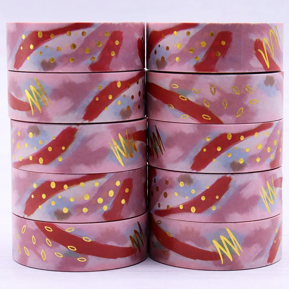 NEW 10pcs/Lot 15MM*10M Gold Foil Merry Christmas Stripe Lines Dots Decorative Washi Tape Scrapbooking Masking Tape Office Supply