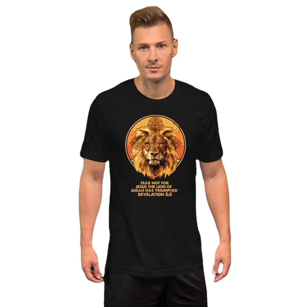 Cool Christian Bible Verse Revelation 5:5 Lion Cross Mens T-Shirt. Summer Cotton Short Sleeve O-Neck Unisex T Shirt New S-3XL