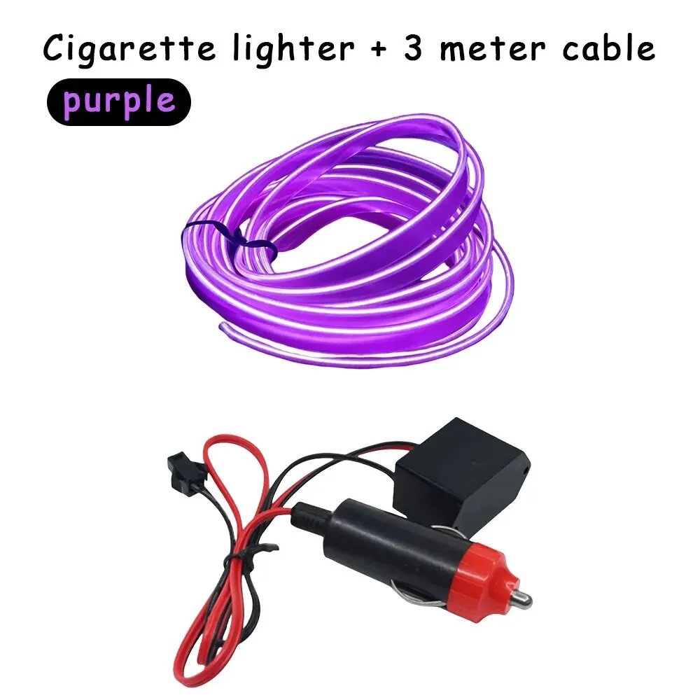 Flexible 3M Clip-on EL Wire Ambient Light For Car Interior Neon Trim Strip Auto Interior Decoration Modify Accessories