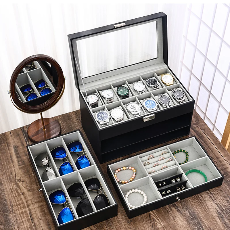 Watch Drawer Organizer Box for Jewelry Luxury Leather Storage Case Top Men & Women's Watch Jewelry Bracket Display Box Gifts