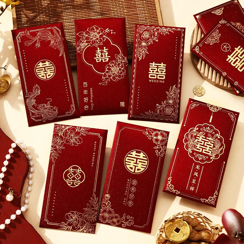 

LISHIFENG-Red Envelope for Wedding, Chinese Hot Money Envelope, Creative Thickened Cardboard, New Year Wishes, 12PCs