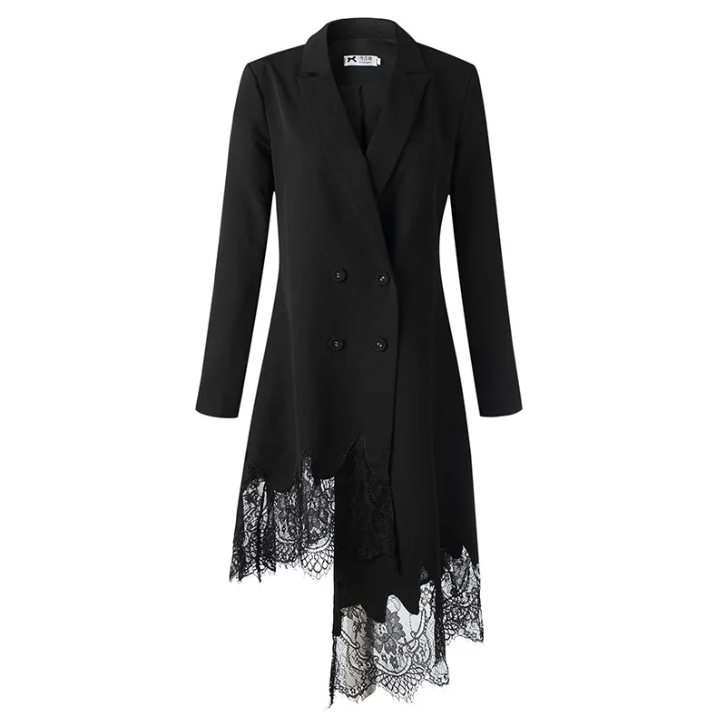 New Black lace Solid V-neck Double Breasted Suit Coat Dress Jacket Women Office Lady Blazer Women Coats Coat Women Dress