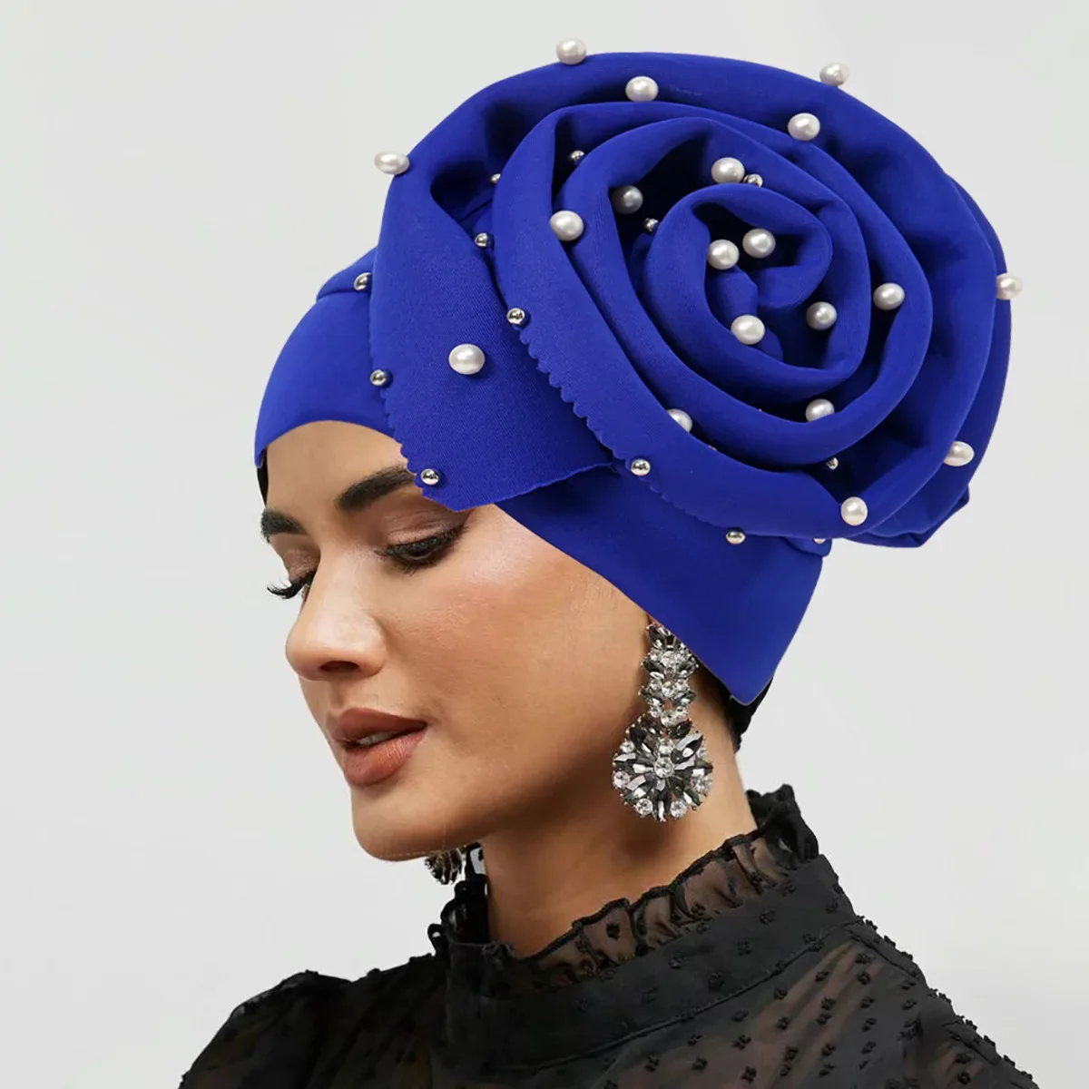 

Тюрбан с большими цветочными бусинами, мусульманский хиджаб, женский платок, химиотерапевтическая шапка от выпадения волос, шапка-бини, головной убор для свадебной вечеринки, Turbante Mujer