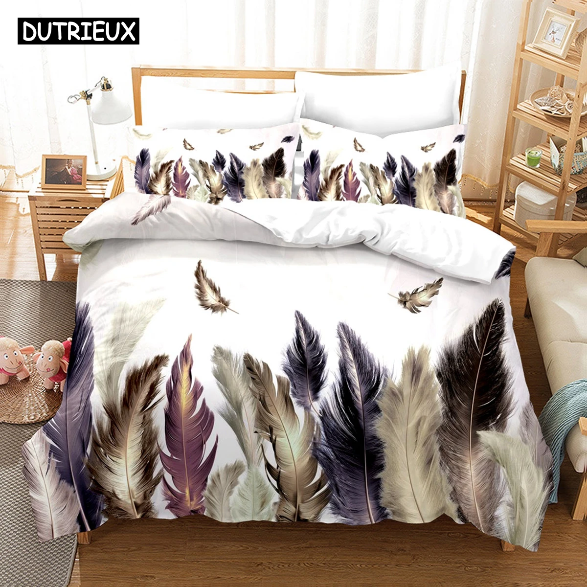 3D Feather Bedding Sets Duvet Cover Set With Pillowcase Kids Children Boys Girls Twin Full Queen King Bedclothes