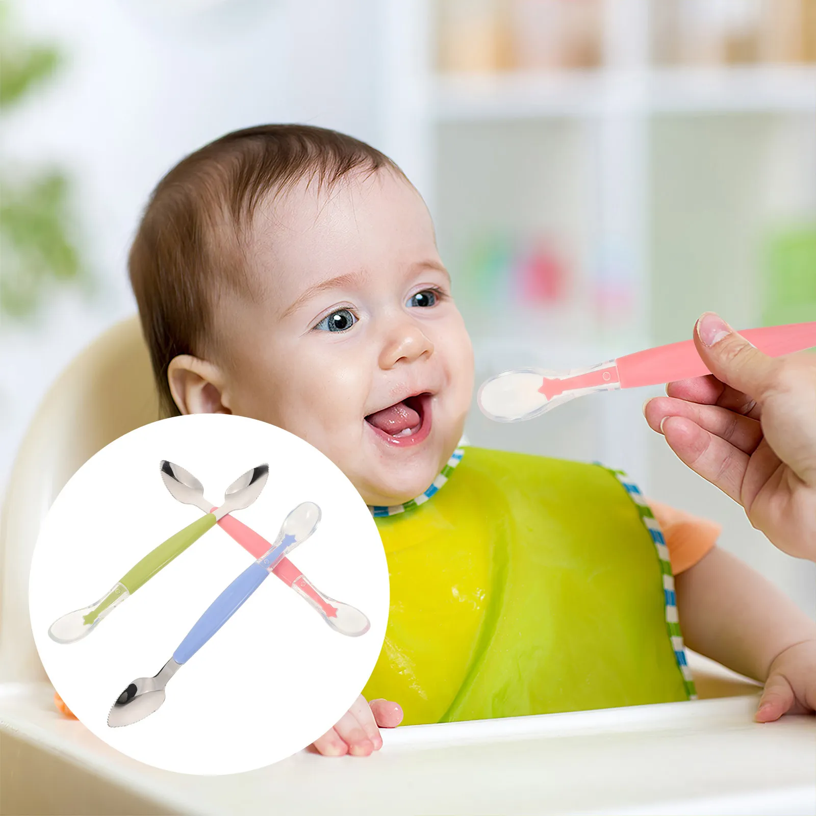 

Набор из 3 детских ложек для кормления: двусторонние, из нержавеющей стали и силикона, для бережного прикорма, с мягкими наконечниками, портативные