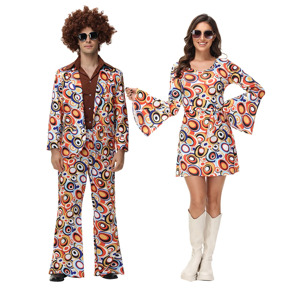Halloween Herren Damen Retro 70er 80er Hippie Kostüm Disco Rock Hip-Hop für Cosplay Outfits Tanz Fantasia Kostüm