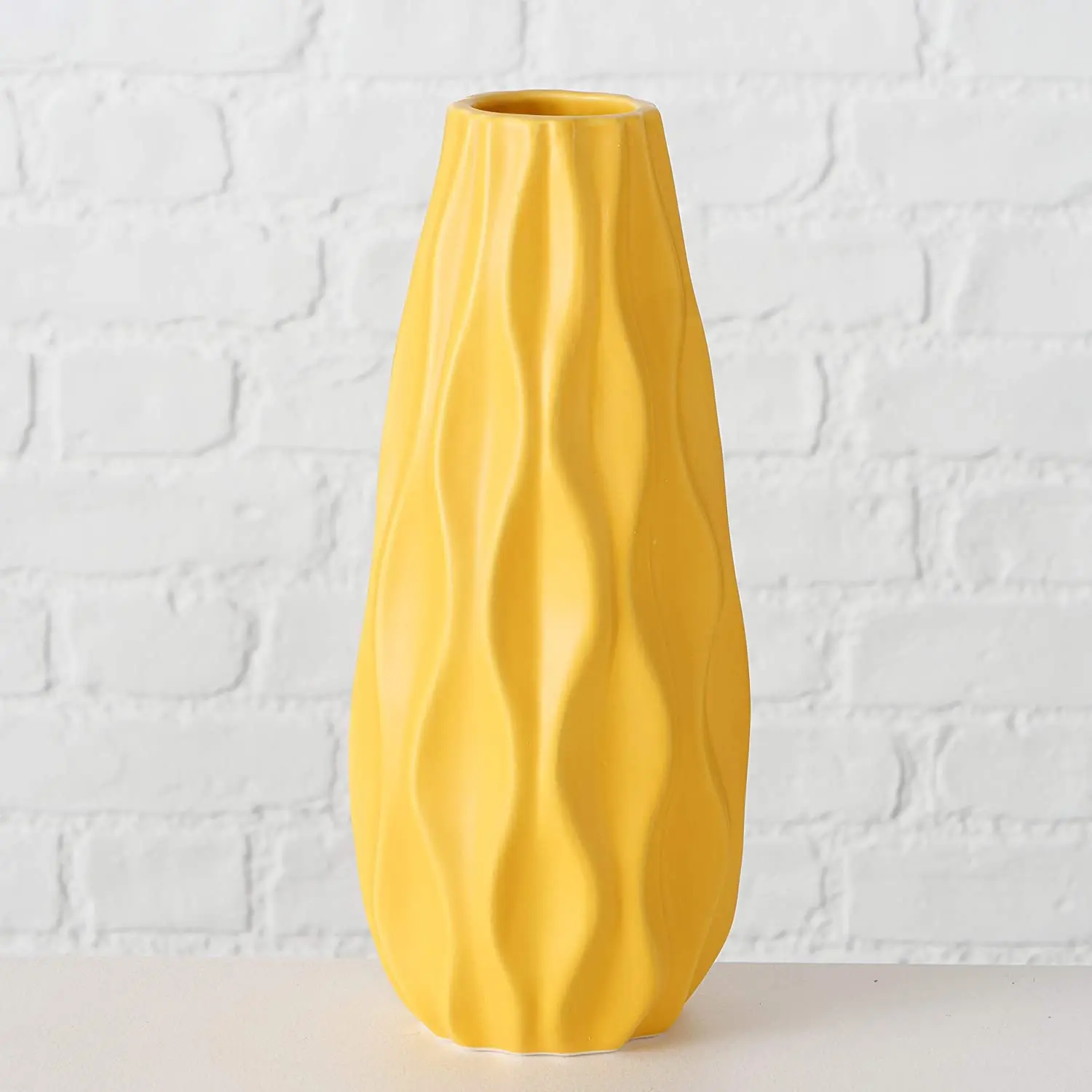 

Trendsetting Northern Design Iconic Scandi Ripple Vases Bold Pop Yellow Glazed Ceramic Stoneware Vase Vertical Texture 12'' Tall