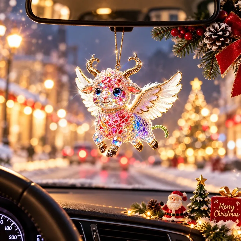 2D Flat Goat Hanging Ornament Set Acrylic Artificial Rhinestone Animal Hanging Decoration Simulation Shining Goat Pendant