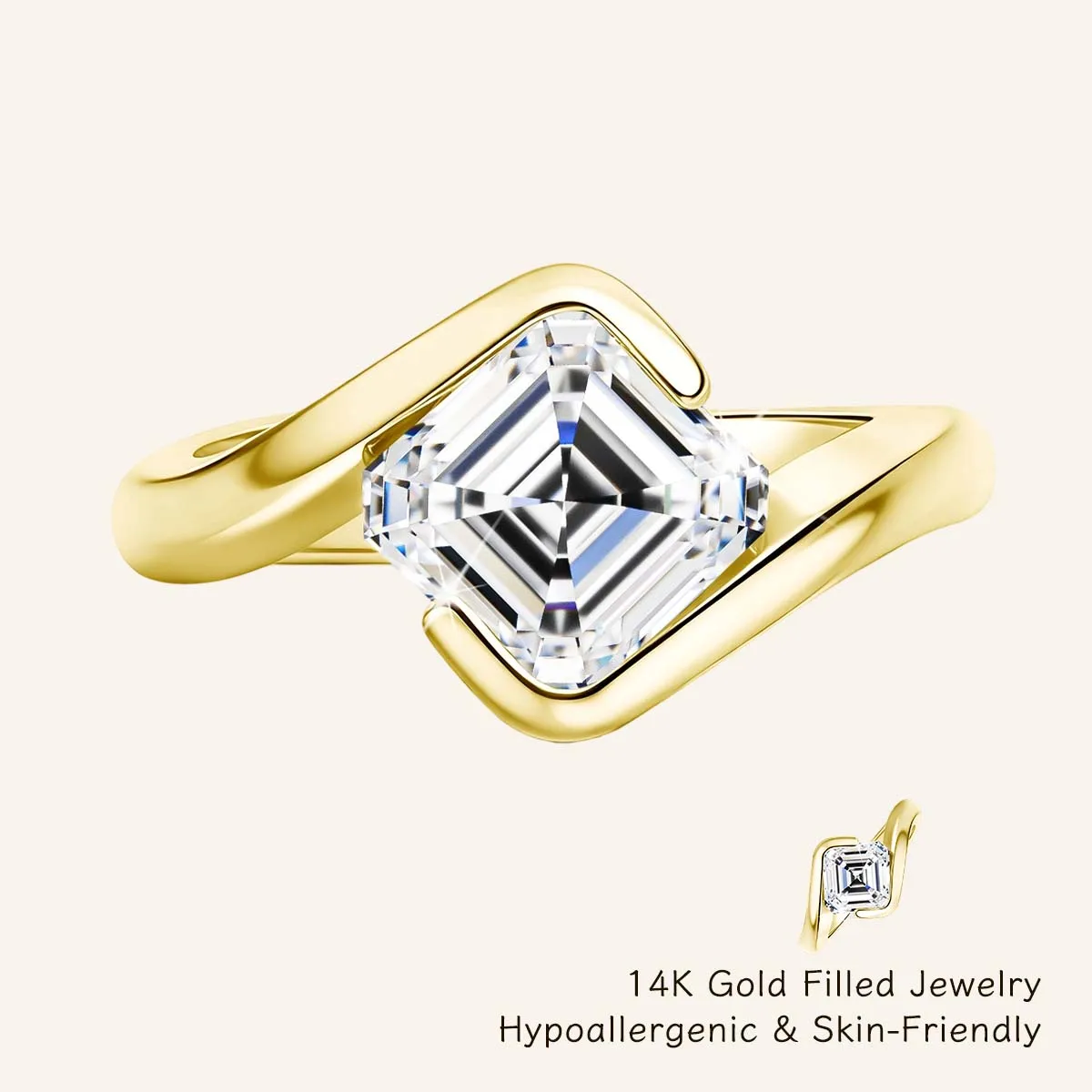 

Simple 2ct Moissanite Stacked Ring 14k Gold Filled Asscher Cut Twist Shank Eternity Engagement Band Valentine's Jewelry for Her