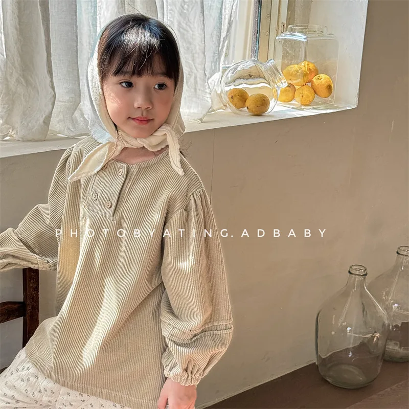 2025 Spring and Winter Children's Clothing New Children's Korean Version Corduroy Shirt Girls Spring Jacket Shirt Top
