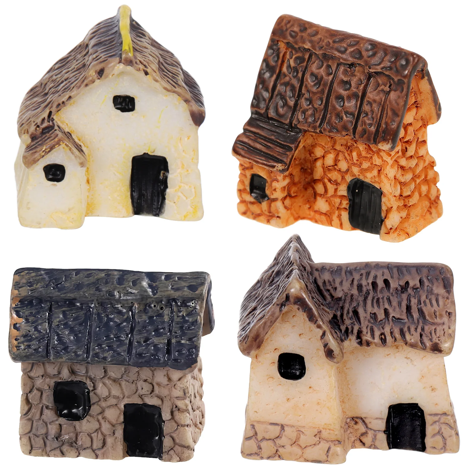 

4pcs Miniature House Resin Crafts for Fairy Garden Landscaping Ideas Kids Toys Non fading Durable Patio Decor Micro Garden Model