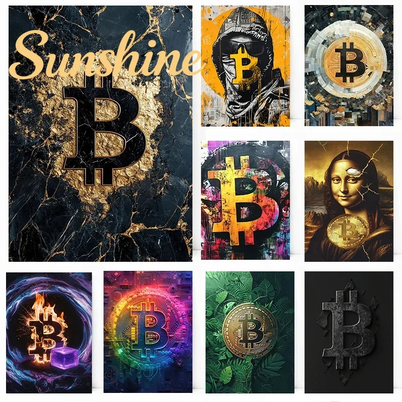 (No frame)Bitcoin Art Poster Ethereum Virtual Currency Prints Canvas Painting BTC Wall Art Pictures Home Room Virtual Currenc