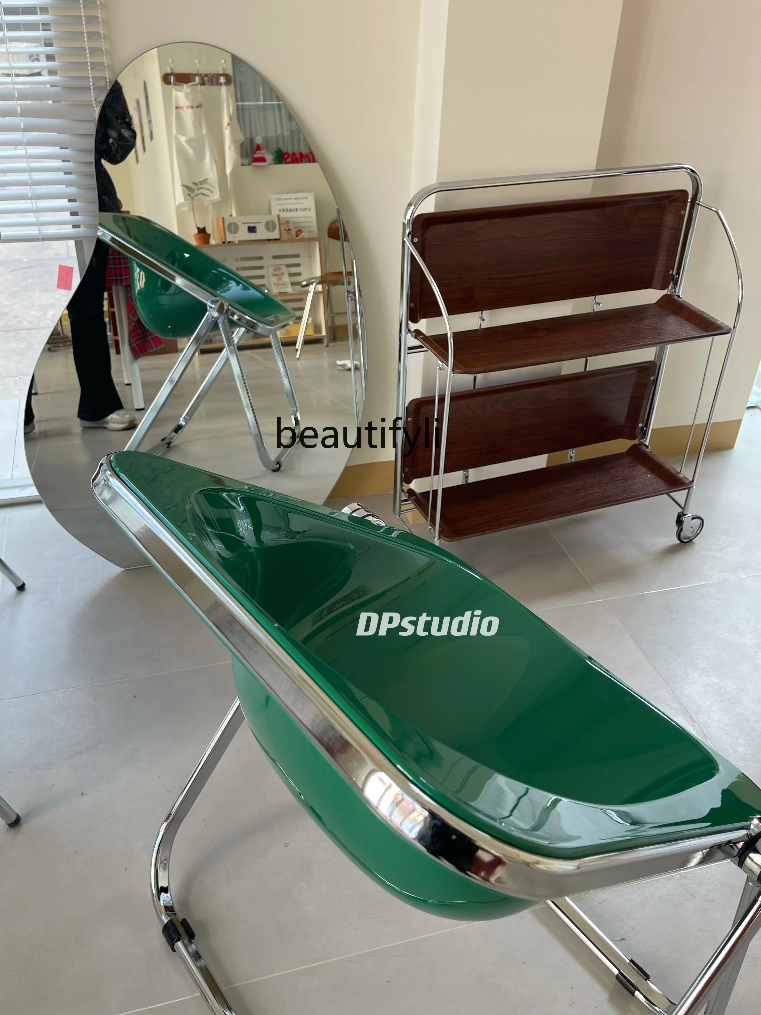 القرون الوسطى كرسي بلا ظهر قابل للطي شفاف بسيط خمر معدن الاكريليك كرسي قابل للطي غرفة المعيشة الدراسة #4