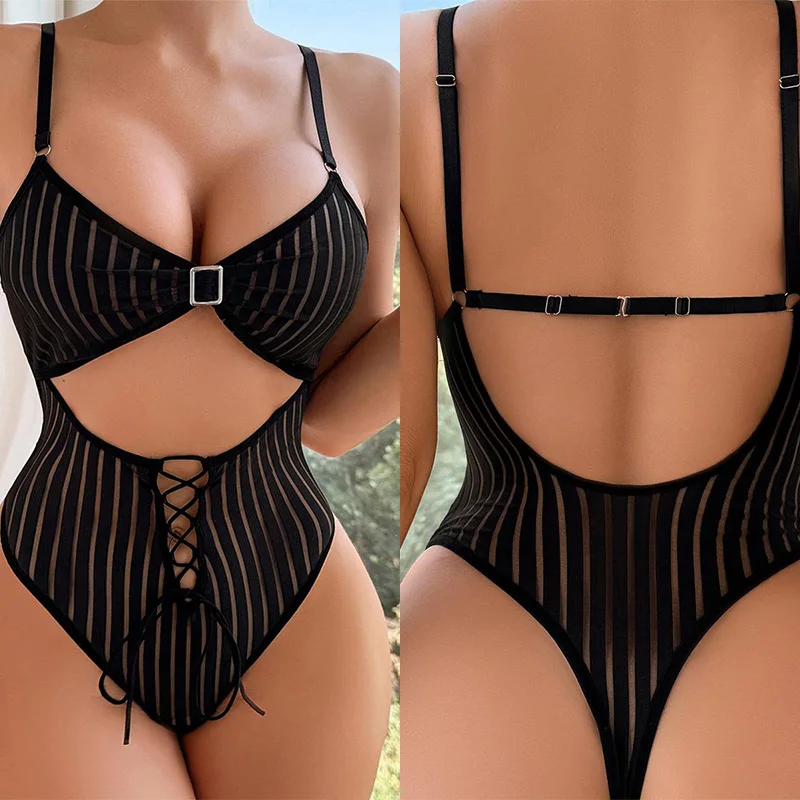 

Сексуальное женское белье в вертикальную полоску, плотный ремешок с глубоким V-образным вырезом, галстук-бабочка, женское этическое нижнее белье, сексуальное женское нижнее белье, ночной порядок.