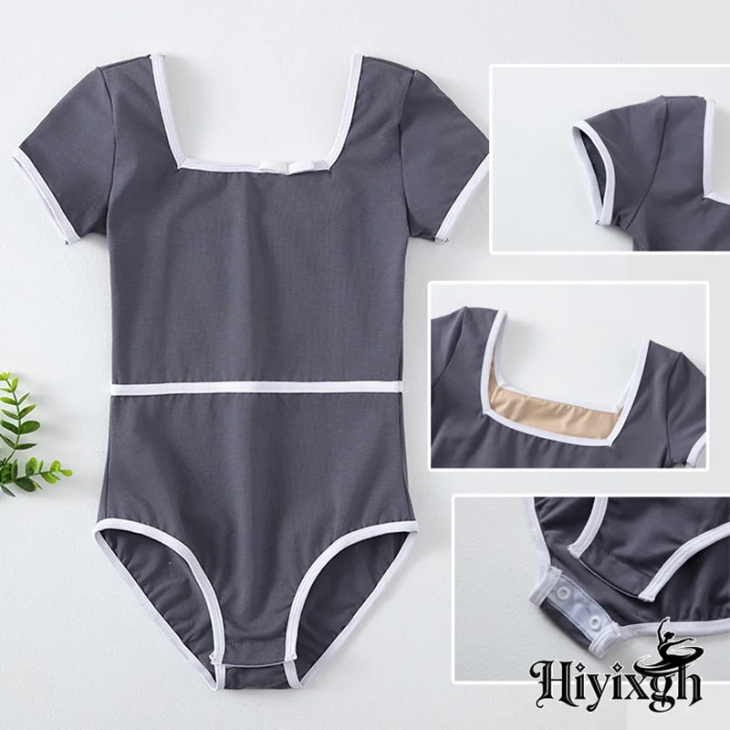 Girls Square Neck Ballet Leotards Gymnastics Dance Jumpsuits Ballet Costumes Children's Clothing Black Gray Ballet Costumes