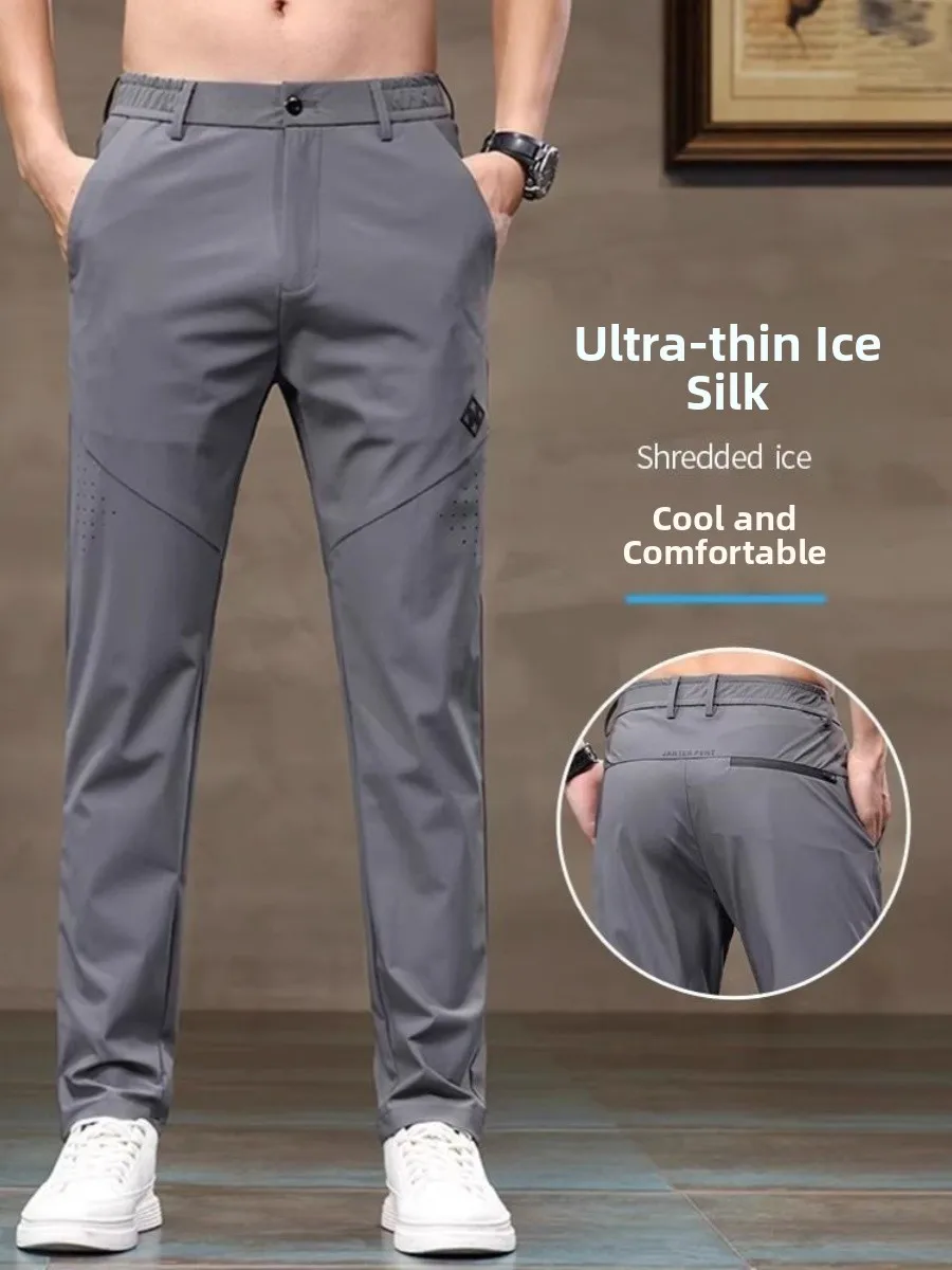 

Ice Silk Casual Pants Men's Summer Thin Elastic Straight New High-end Busin West Pants Qui Dry Long Trousers