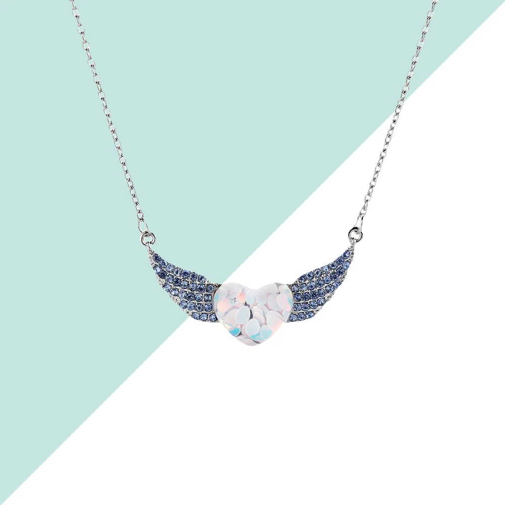 

Love Heart Necklace Angel Wing Pendant Women Jewelry Necklaces Rhinestone Chain