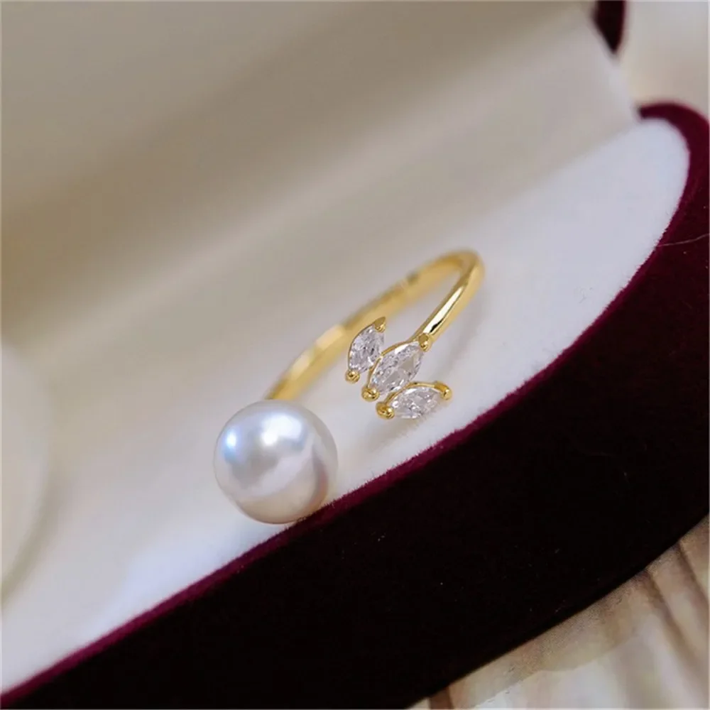 18K Plated Gold DIY Hand Pinto Ring Paste Ring Face Half Hole Bead Needle Inlaid Pearl Opening Ring Accessories No Pearl E168