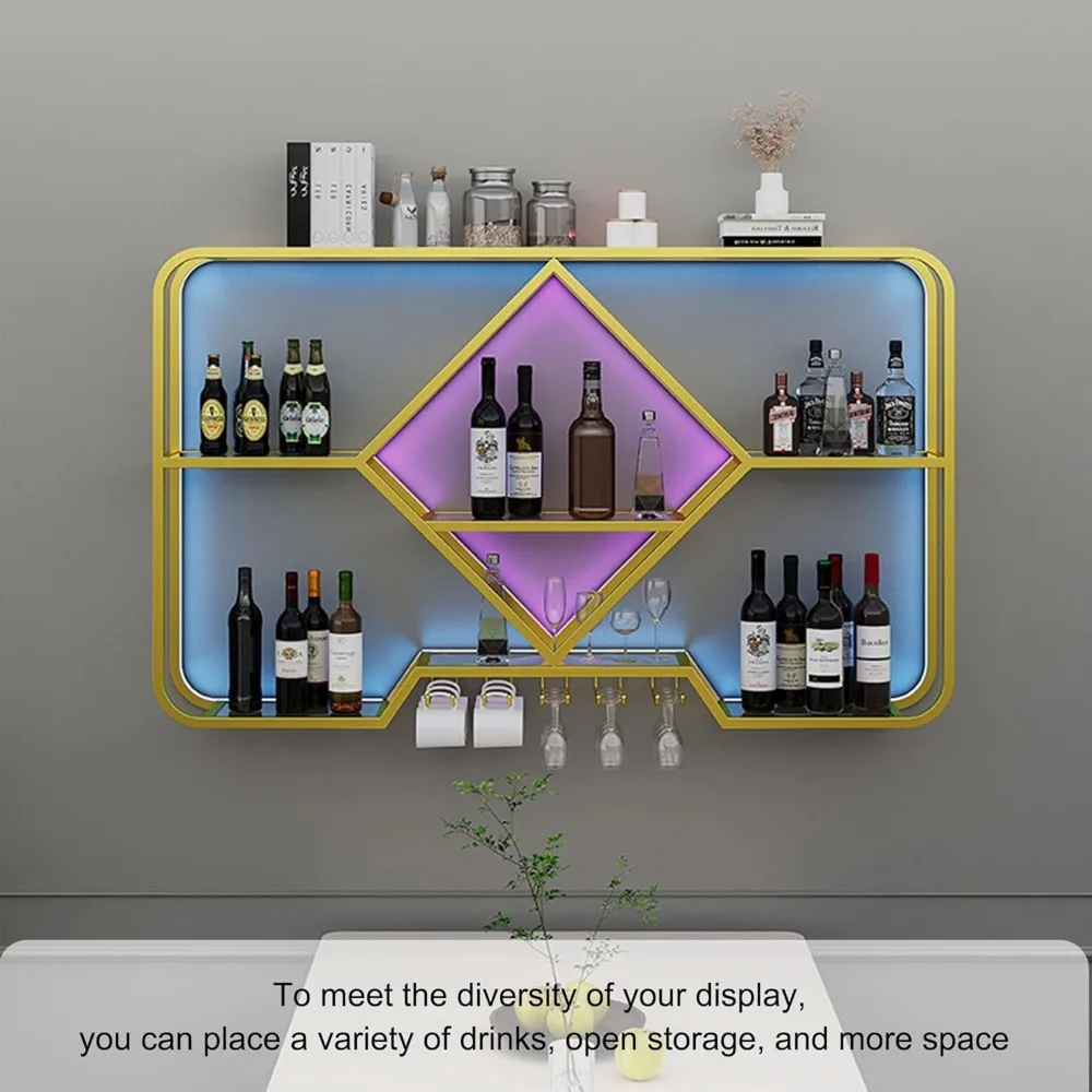 Rak Anggur Rak Bar Dipasang Di Dinding dengan Rak Gelas Anggur Bar Mini Kabinet Minuman Keras Rak Pajangan Botol Bar Kabinet Dinding Logam